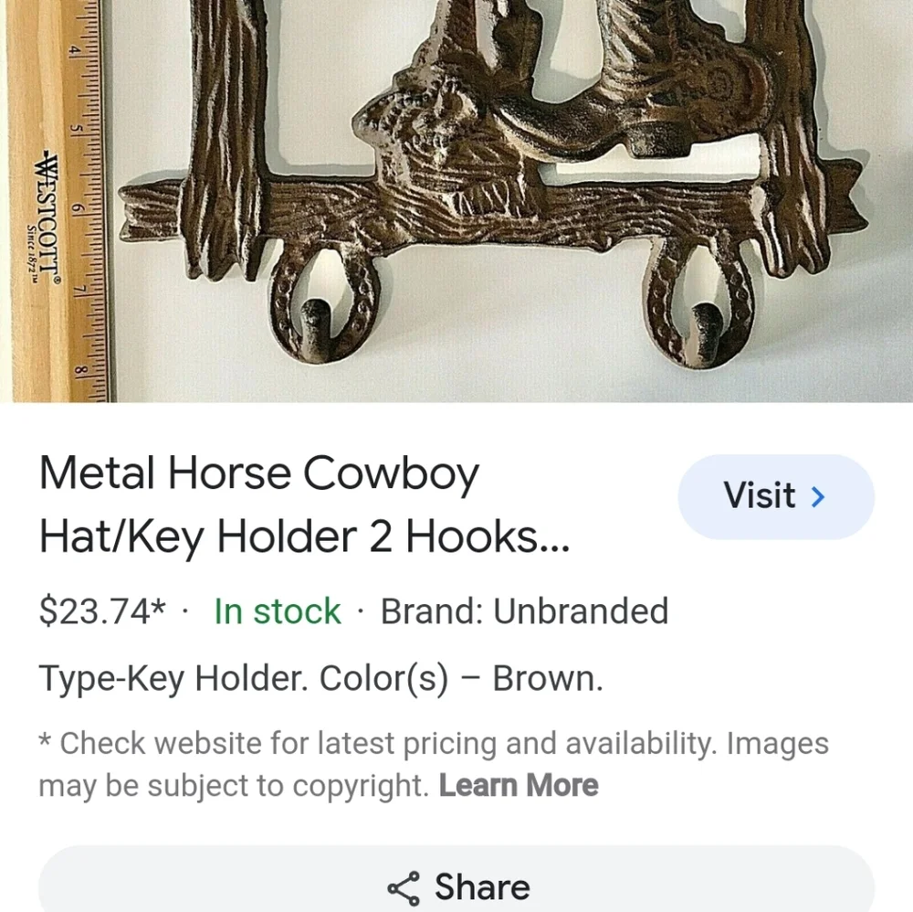 Vintage cast iron metal equestrian western cowboy 🤠 horse wall hook plaque